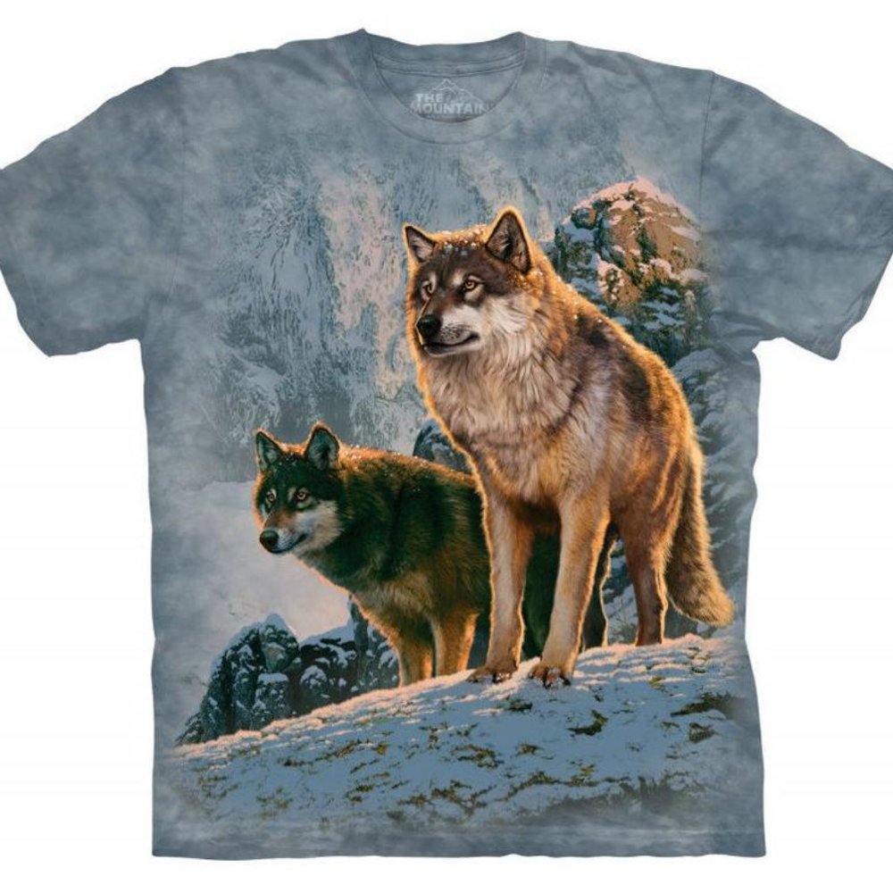 Wolf Couple Sunset Pack Animal Cotton Wolves Dog The Mountain T-Shirt Adult S-3X